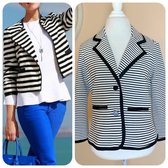 Black and White Striped Jacket/Blazer Size Large - Picture 1 of 8